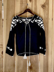 Flower Power Top - Hand Embroidery - Long Sleeves - sustainably made MOMO NEW YORK sustainable clothing, saleojai slow fashion