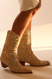 FLOWER SILK EMBROIDERED WESTERN BOOTS EMMAMIL - sustainably made MOMO NEW YORK sustainable clothing, boots slow fashion