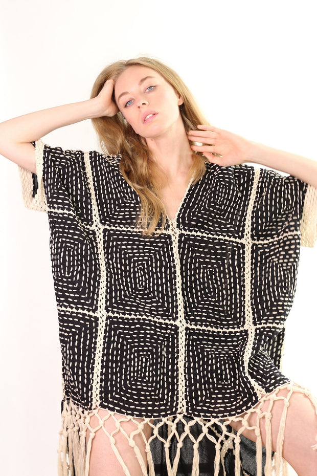 FRINGE KAFTAN DRESS RASMI - sustainably made MOMO NEW YORK sustainable clothing, kaftan slow fashion