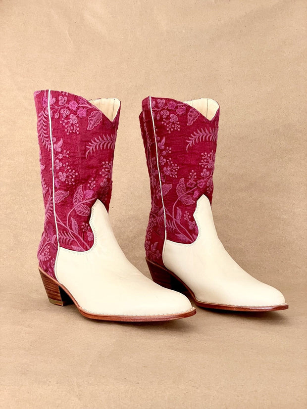 Fushia Flower Ankle Boots - 39 - sustainably made MOMO NEW YORK sustainable clothing, saleojai slow fashion