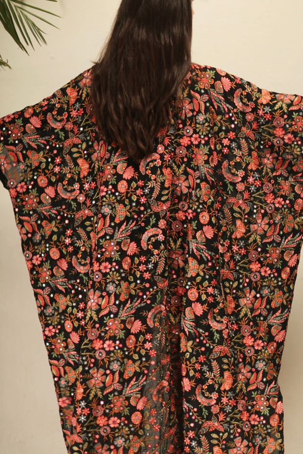GAIA SILK FLOWER EBMROIDERD KIMONO - sustainably made MOMO NEW YORK sustainable clothing, Embroidered Kimono slow fashion