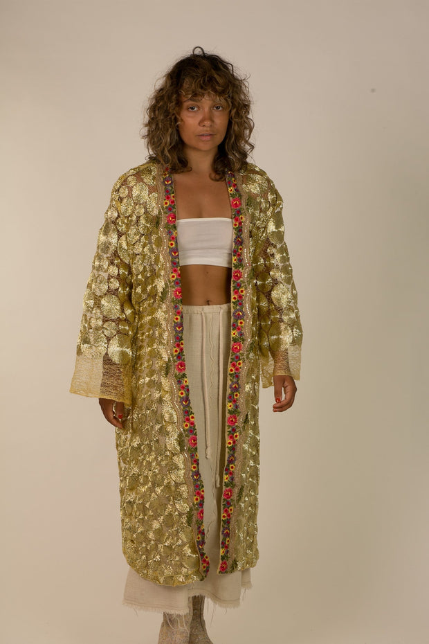 GOLD NET KIMONO OBIGE - sustainably made MOMO NEW YORK sustainable clothing, slow fashion