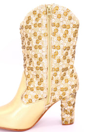 GOLD SEQUIN HEEL BOOTS ADRIENNE - sustainably made MOMO NEW YORK sustainable clothing, boots slow fashion