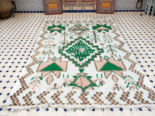 Green moroccan rug from Beni mguild, berber handmade area rug - sustainably made MOMO NEW YORK sustainable clothing, rug slow fashion