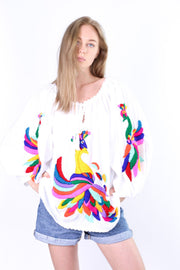HAND EMBROIDERED PEACOCK TOP ROSALIE - sustainably made MOMO NEW YORK sustainable clothing, slow fashion