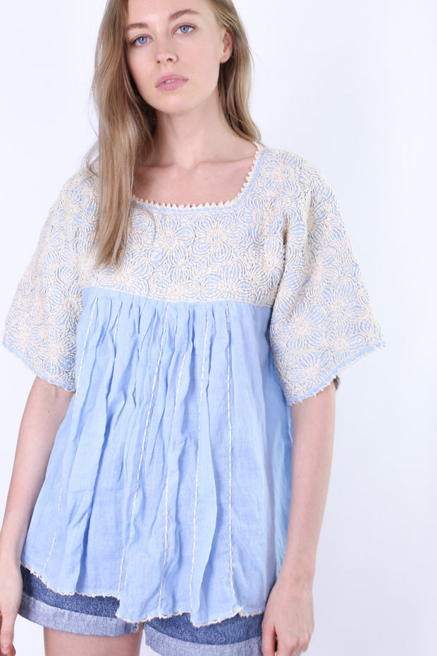 HAND EMBROIDERED TOP DEBORAH - sustainably made MOMO NEW YORK sustainable clothing, slow fashion