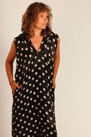 HOODIE DRESS POLKA DOT BLACK MADEENA - sustainably made MOMO NEW YORK sustainable clothing, dress slow fashion