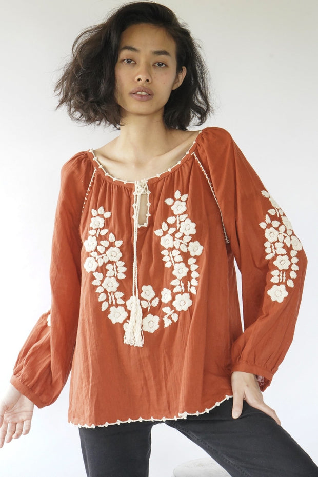 I LOVE IT AT HOME HAND EMBROIDERED TOP MILA - sustainably made MOMO NEW YORK sustainable clothing, saleojai slow fashion