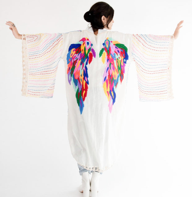 Kaftan Kimono Bila White - sustainably made MOMO NEW YORK sustainable clothing, Boho Chic slow fashion