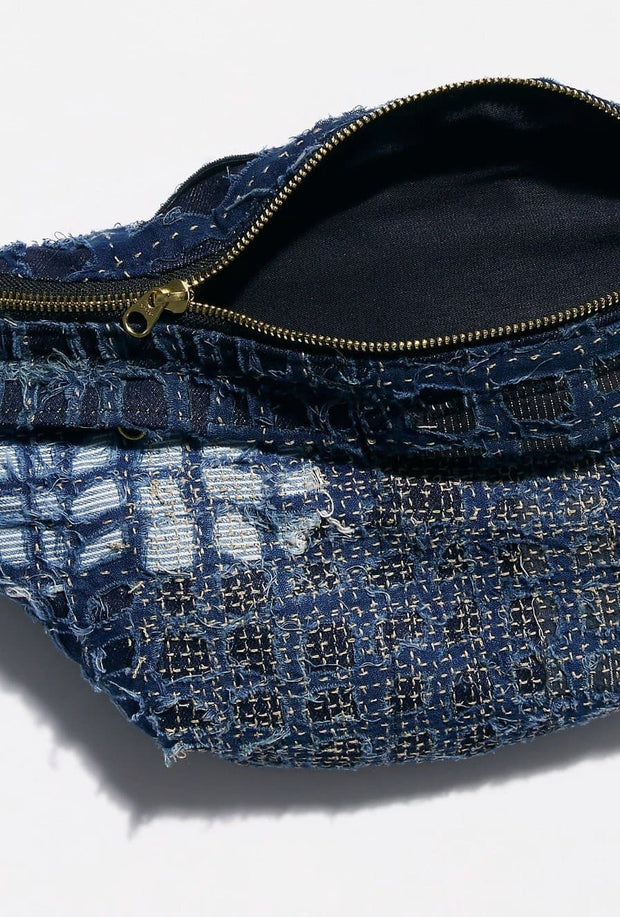 Indigo Patchwork Belt Bag - sustainably made MOMO NEW YORK sustainable clothing, bag slow fashion