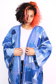 INDIGO PATCHWORK KIMONO NOLA - sustainably made MOMO NEW YORK sustainable clothing, Kimono slow fashion