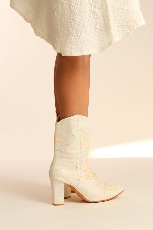IVORY EMBROIDERED HIGH HEEL BOOTS SABINA - sustainably made MOMO NEW YORK sustainable clothing, boots slow fashion