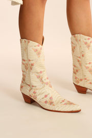 IVORY PINK FLOWER SILK WESTERN BOOTS DEKOTA - sustainably made MOMO NEW YORK sustainable clothing, boots slow fashion