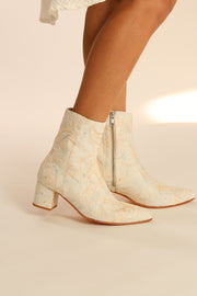 IVORY SILK EMBROIDERED WEDDING BOOTS GOLDEN - sustainably made MOMO NEW YORK sustainable clothing, boots slow fashion