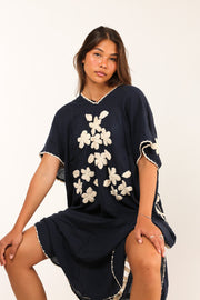 KAFTAN ALEXANDRA HAND EMBROIDERED - sustainably made MOMO NEW YORK sustainable clothing, kaftan slow fashion
