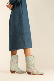 LIGHT BLUE EMBROIDERED BOOTS YANA - sustainably made MOMO NEW YORK sustainable clothing, boots slow fashion