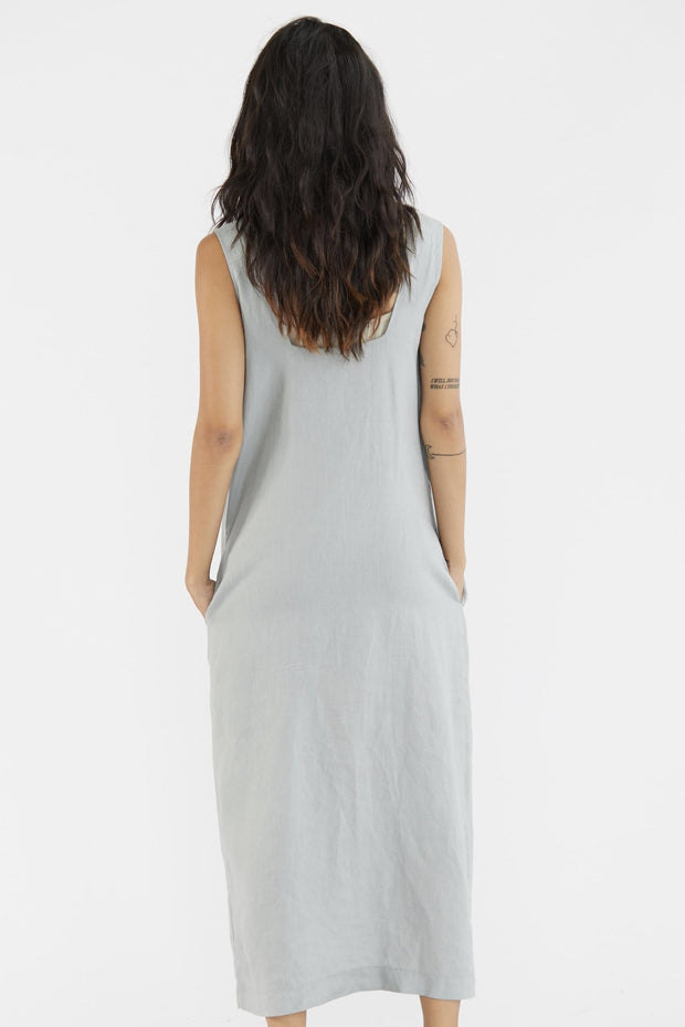 LINEN POM POM DETAIL DRESS KRAVITZ - sustainably made MOMO NEW YORK sustainable clothing, kaftan slow fashion