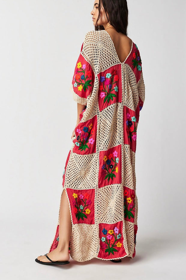LOVE STORY CROCHET MAXI KAFTAN - sustainably made MOMO NEW YORK sustainable clothing, crochet slow fashion
