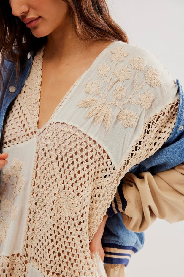 LOVE STORY MAXI CROCHET EMBROIDERED KAFTAN - sustainably made MOMO NEW YORK sustainable clothing, Kimono slow fashion