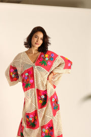 MAXI CROCHET EMBROIDERED KAFTAN IOANA - sustainably made MOMO NEW YORK sustainable clothing, Kimono slow fashion