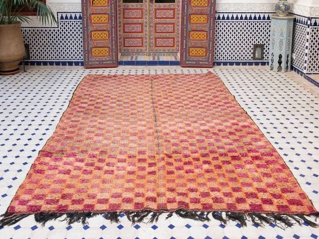 Moroccan rug size 9.61 ft x 6.36 ft, berber, Moroccan, checkered rug, Azilal, boujaad, beni mguild, kilim, handira - sustainably made MOMO NEW YORK sustainable clothing, rug slow fashion