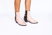 Nude/ Pink Velvet Embroidered Ankle Boots Sophie - sustainably made MOMO NEW YORK sustainable clothing, boots slow fashion