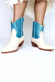 OCEAN BLUE SHORT WESTERN BOOTIES BOOTS MIRA - sustainably made MOMO NEW YORK sustainable clothing, boots slow fashion