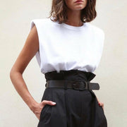 Padded shoulder muscle TOP OLIVIA - sustainably made MOMO NEW YORK sustainable clothing, slow fashion
