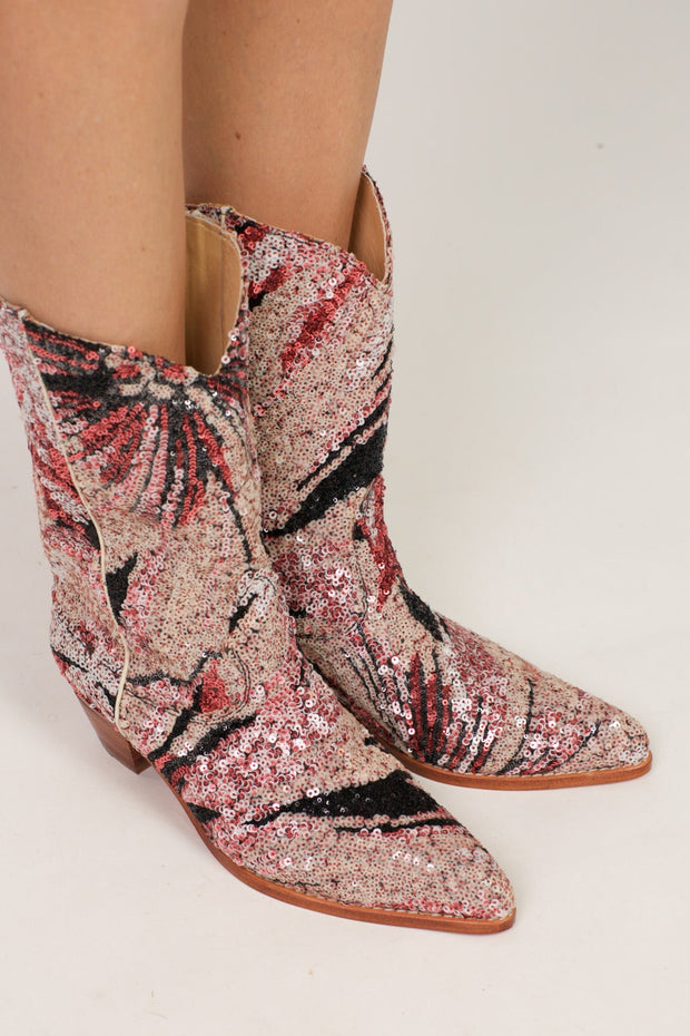 PINK BLACK SEQUIN EMBROIDERED WESTERN BOOTS RIAL - sustainably made MOMO NEW YORK sustainable clothing, boots slow fashion