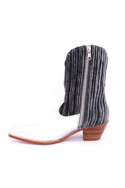PLEATED VELVET SILVER BOOTS SHELLEY - sustainably made MOMO NEW YORK sustainable clothing, boots slow fashion