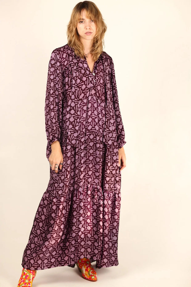 PURPLE LONG SLEEVE DRESS LAURINE - sustainably made MOMO NEW YORK sustainable clothing, dress slow fashion