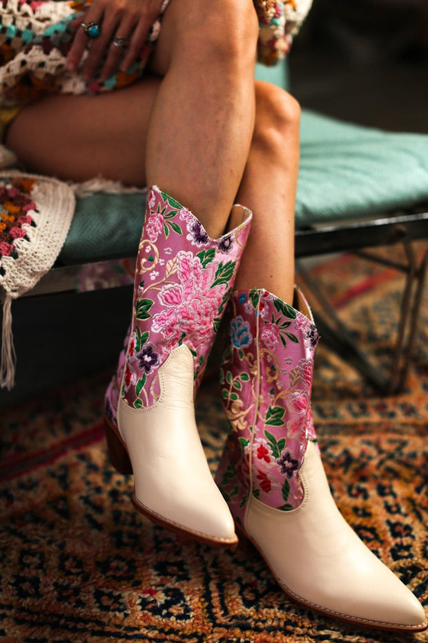 SELINA WESTERN BOOTS FLOWER SILK - sustainably made MOMO NEW YORK sustainable clothing, boots slow fashion
