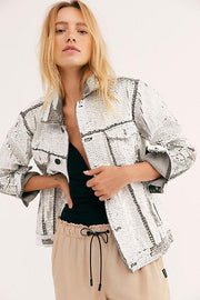 SEQUIN EMBROIDERD DENIM JACKET DEMI - sustainably made MOMO NEW YORK sustainable clothing, embroidered slow fashion