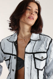 SEQUIN EMBROIDERED DENIM JACKET DEMI - sustainably made MOMO NEW YORK sustainable clothing, Jacket slow fashion