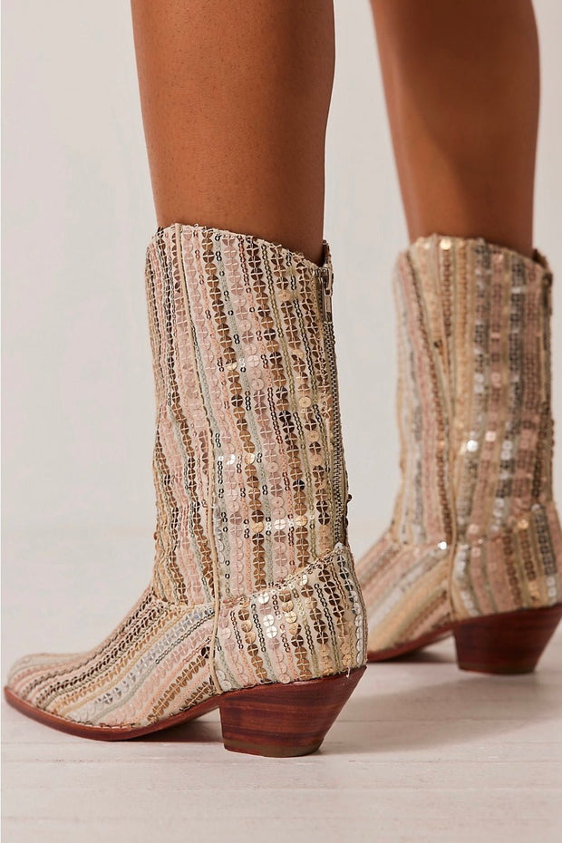 SEQUIN EMBROIDERED WESTERN BOOTS LUNA X FREE PEOPLE - sustainably made MOMO NEW YORK sustainable clothing, boots slow fashion