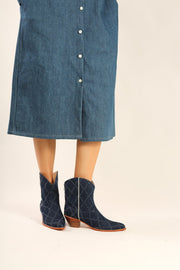 SHORT DENIM BOOTS SANTI - sustainably made MOMO NEW YORK sustainable clothing, boots slow fashion