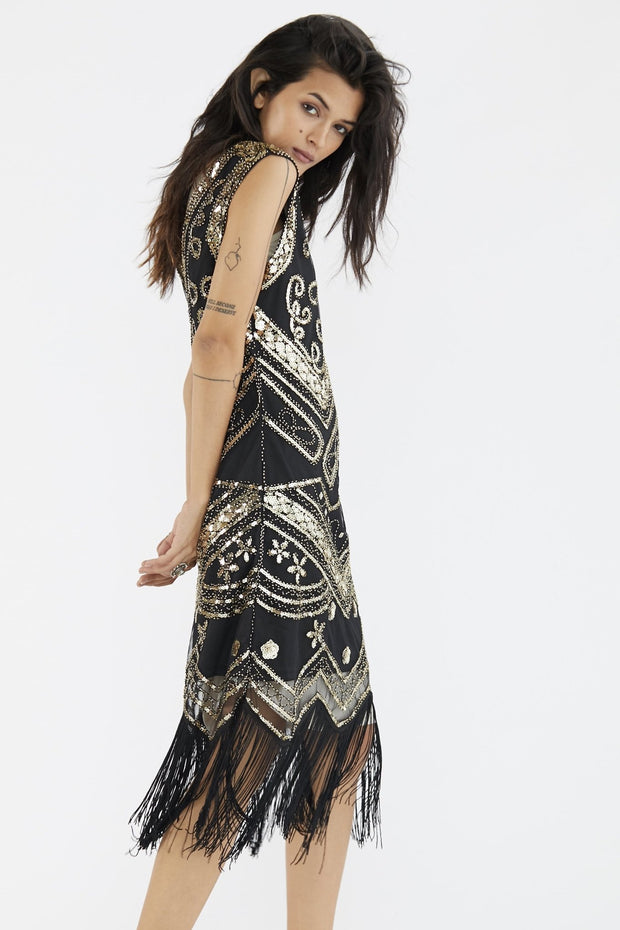 SILK EMBROIDERED DRESS GOOK - sustainably made MOMO NEW YORK sustainable clothing, offer slow fashion