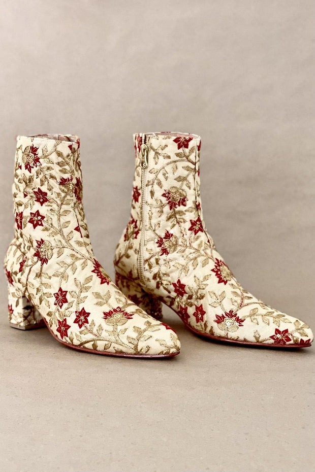 Silk Embroidered Golden Flower - 39 - sustainably made MOMO NEW YORK sustainable clothing, ankle boots slow fashion