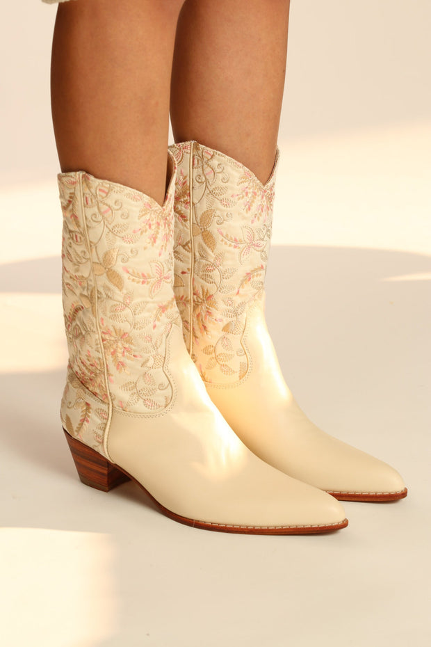 SILK WESTERN EMBROIDERED BOOTS RHEA - sustainably made MOMO NEW YORK sustainable clothing, boots slow fashion