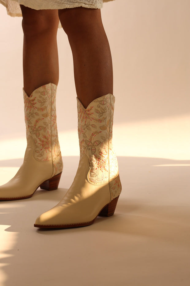 SILK WESTERN EMBROIDERED BOOTS RHEA - sustainably made MOMO NEW YORK sustainable clothing, boots slow fashion
