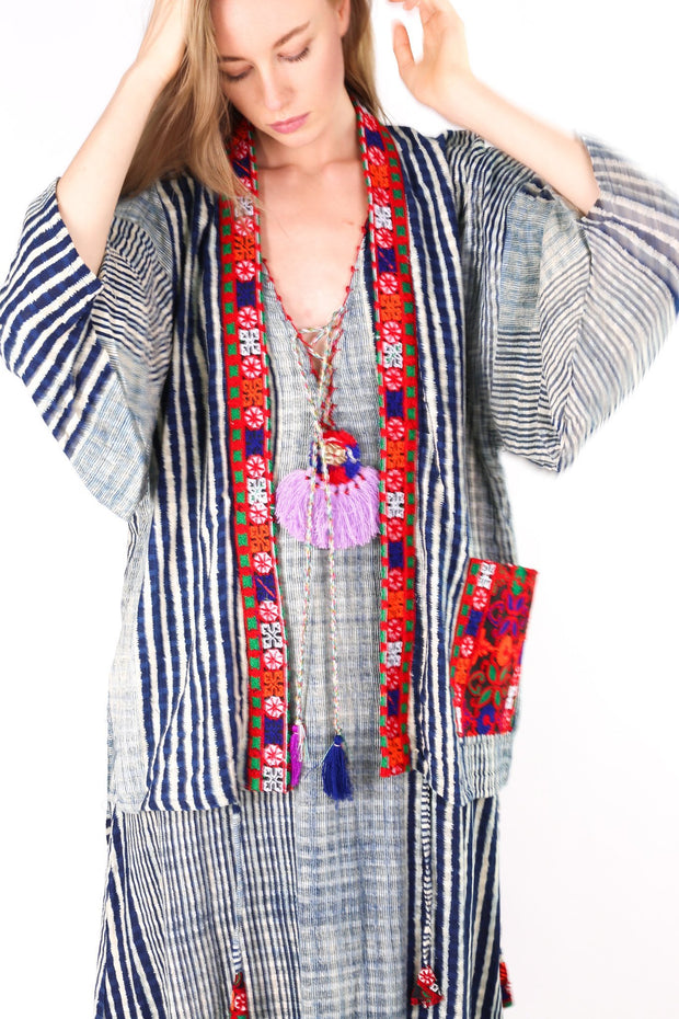 TRIBAL INDIGO KIMONO JACKET RUTH - sustainably made MOMO NEW YORK sustainable clothing, Kimono slow fashion
