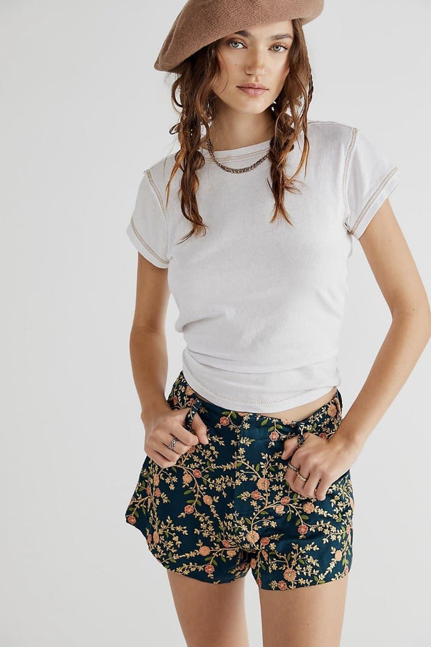 TURQUOISE EMBROIDERED SILK SHORTS X FREE PEOPLE - sustainably made MOMO NEW YORK sustainable clothing, pants slow fashion