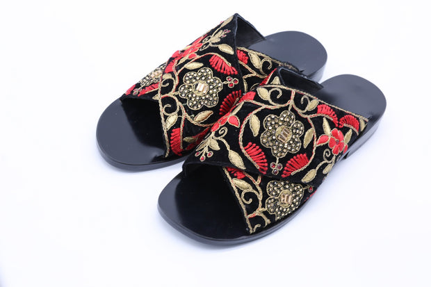 Velvet Embroidered Slippers Claire - sustainably made MOMO NEW YORK sustainable clothing, slow fashion