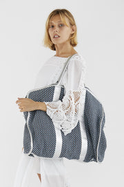 Weekender Bag Manisa Blue Organic Cotton - sustainably made MOMO NEW YORK sustainable clothing, Handwoven Bag slow fashion