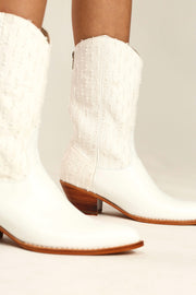 WHITE DENIM WESTERN BOOTS MILKA - sustainably made MOMO NEW YORK sustainable clothing, boots slow fashion