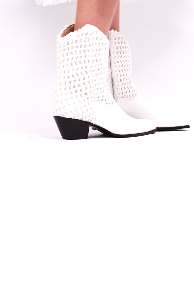 WHITE HAND CROCHET LEATHER ANKLE BOOTS NENNA - sustainably made MOMO NEW YORK sustainable clothing, boots slow fashion