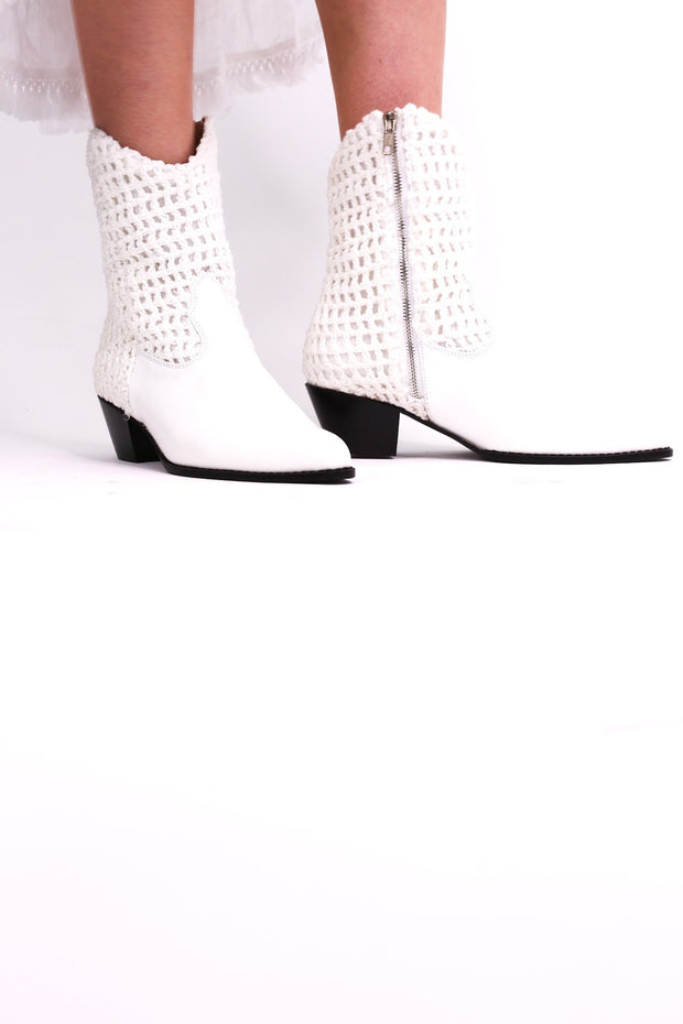 WHITE HAND CROCHET LEATHER ANKLE BOOTS NENNA - sustainably made MOMO NEW YORK sustainable clothing, boots slow fashion