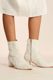 WHITE SEQUIN EMBROIDERED WEDDING BOOTS ODECIA - sustainably made MOMO NEW YORK sustainable clothing, boots slow fashion