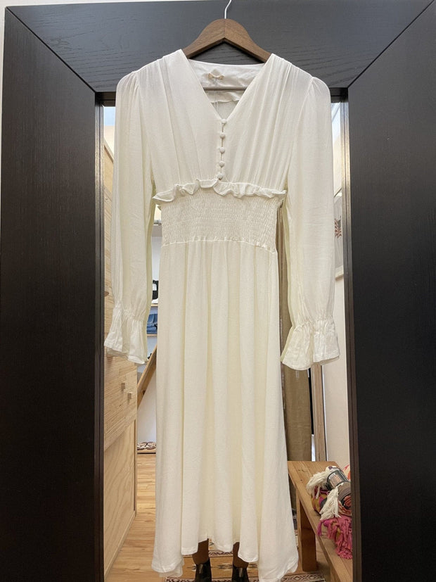 White Smock Dress - sustainably made MOMO NEW YORK sustainable clothing, Boho Chic slow fashion